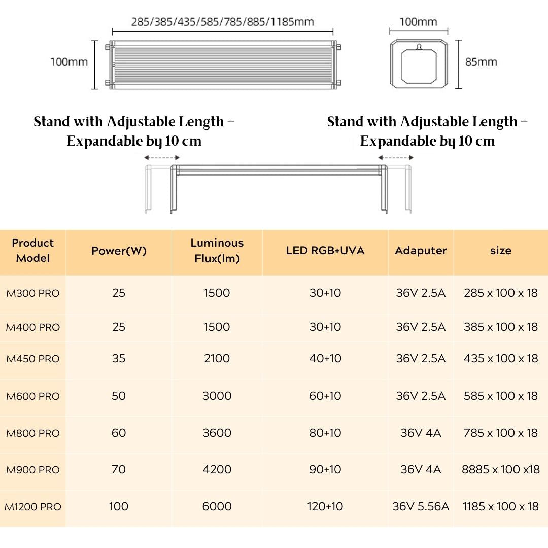 WEEK AQUA NEW M Series M300 M400 M450 M600 M800 M900 M1200 PRO RGB+UVA Aquarium Lightning【WEEK AQUA INTERNATIONAL】
